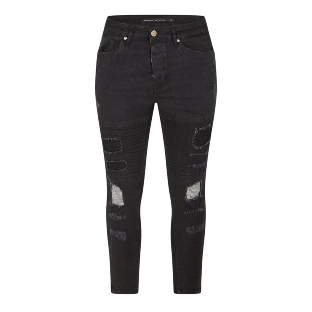 Brave Soul Mens Washed Biker Skinny Jeans / Charcoal